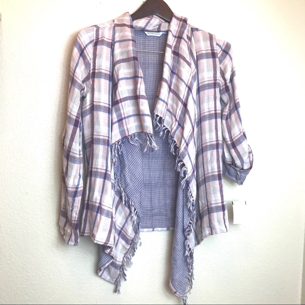 🛍 Open Plaid Fringe Cardigan